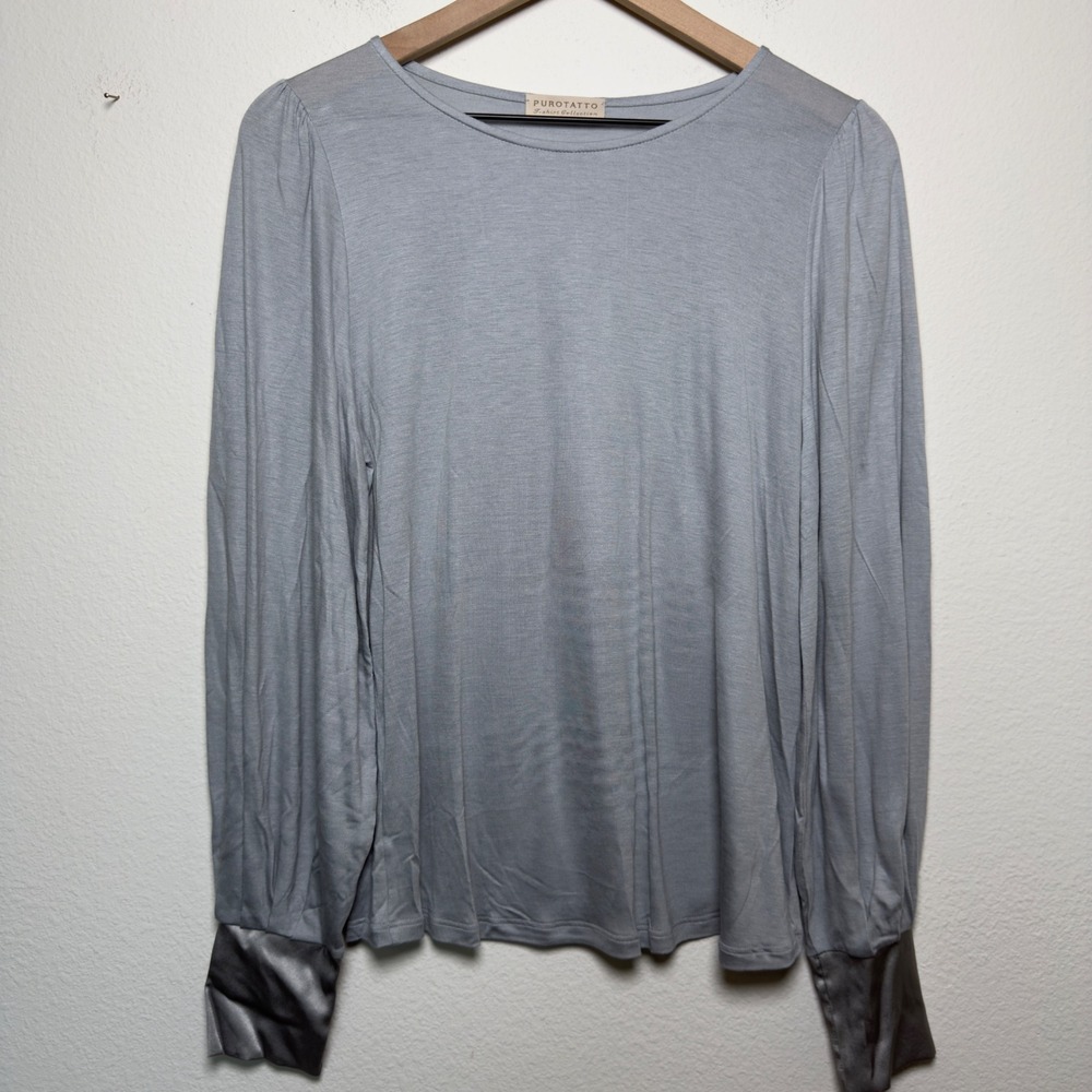 Purotatto Womens Top 42 Gray Long Sleeve Milk Fiber Micromodal Silk Trim Italy